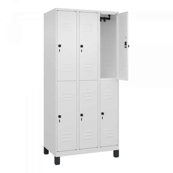 4066681621886 - Doppelstock-Spind Classic PLUS 3 Abteile verkehrsweiß HxB 1950 x 900 mm mit Füßen Drehriegel