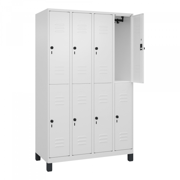 4066681623682 - Doppelstock-Spind Classic PLUS 4 Abteile verkehrsweiß HxB 1950 x 1200 mm mit Füßen Drehriegel