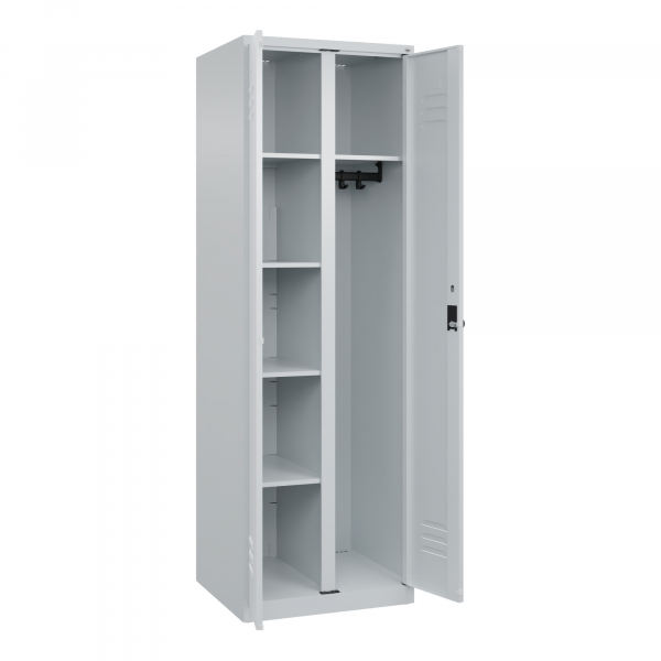 4067521360460 - Putzmittelspind Classic PLUS 1 Abteil Trennwand mittig lichtgrau B 600 mm mit Bodengleitern Drehriegel C+P