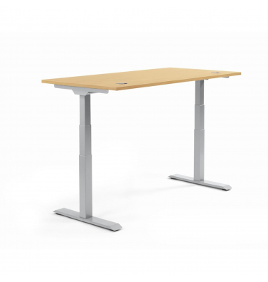 Sitz-Steh-Schreibtisch Flex Modul, elektrisch höhenverstellbar, 60,5-125,5cm (H), 160x80cm (BxT), rechteckig, buche / alusilber
