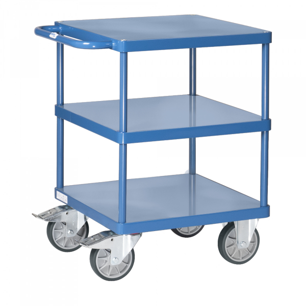 4017976396484 - Tischwagen Fetra 2416B bis 500 kg 3 Etagen mit Plattformen Ladefläche L 600 x B 600 mm TPE-Bereifung Schiebegriff Stahl brillantblau