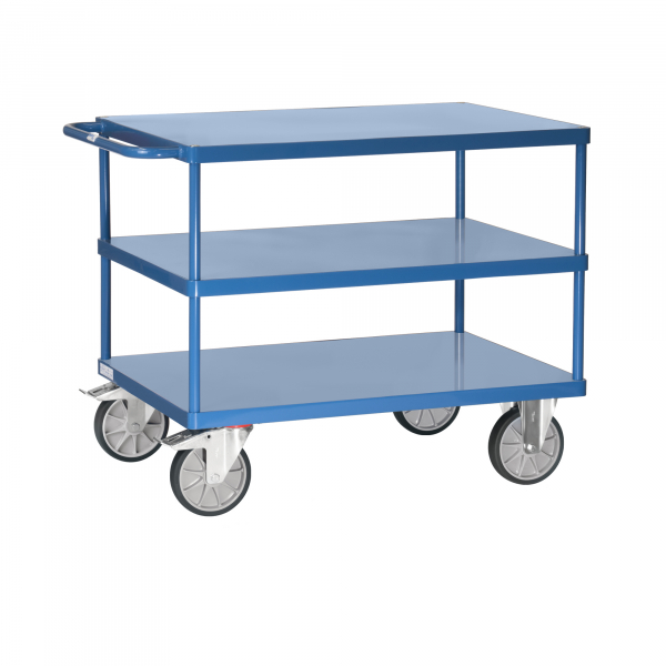 4017976724232 - Tischwagen Fetra 2423B bis 600 kg 3 Etagen mit Plattformen Ladefläche L 1200 x B 800 mm TPE-Bereifung Schiebegriff Stahl brillantblau