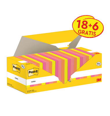 Haftnotizen 654-COL-VP24, Notes Promotion, 76x76mm, je 1 x neongelb/pink/rosa/vitalorange, quadratisch