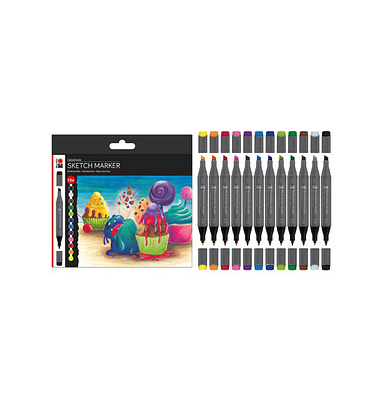Permanentmarker-Set GRAPHIX SUGARHOLIC, 148000000100, Pack, 12-farbig sortiert, 1-7mm Rundspitze, Keilspitze