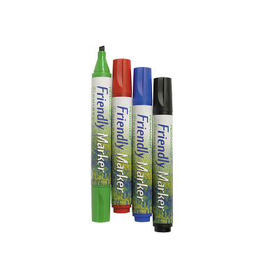Permanentmarker-Set Friendly Medium, 16150, Pack, 4-farbig sortiert, 1-5mm Keilspitze