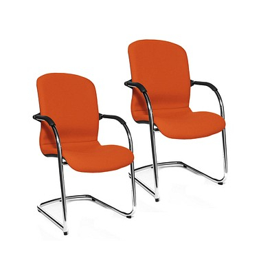 Besucherstuhl Open Chair 110, orange / chrom, mit Armlehnen, Freischwinger