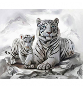 Bastelset Tigermama mit Jungtier weiß