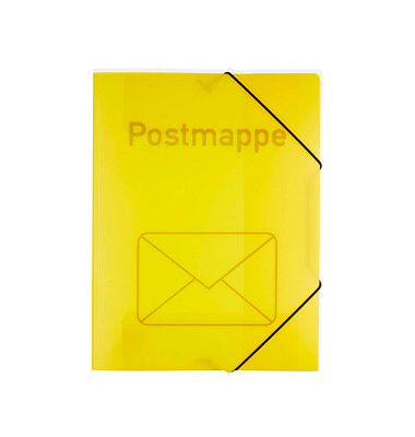 Eckspannmappe Postmappe 4442718, A4 gelb Kunststoff, mit 3 Einschlagklappen