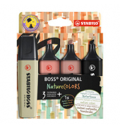 Textmarker STABILO BOSS ORIGINAL NatureCOLORS, EO70/4-2-3, Etui (4 #), farbig sortiert (schlammgrau/siena/umbra/schwarz), 2-5mm 