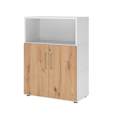 Regalschrank FlexWall VFW38T2KG/W/R/BS, abschlie&szlig;bar, 3 OH, wei&szlig;/asteiche, 80x109,8x40cm (BxHxT)