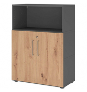 Regalschrank FlexWall VFW38T2KG/G/R/BS, abschlie&szlig;bar, 3 OH, grafit/asteiche, 80x109,8x40cm (BxHxT)