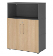 Regalschrank FlexWall VFW38T2KG/G/E/BS, abschlie&szlig;bar, 3 OH, grafit/eiche, 80x109,8x40cm (BxHxT)