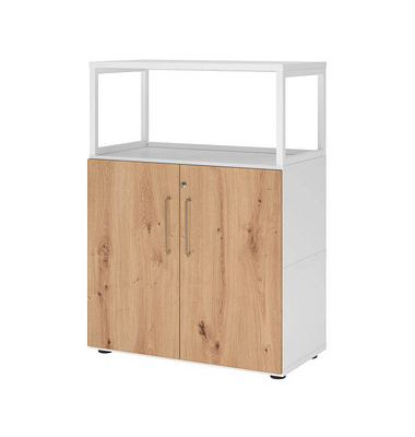 Regalschrank FlexWall VFW38T2RG/W/R/BS, abschlie&szlig;bar, 3 OH, wei&szlig;/asteiche, 80x109,8x40cm (BxHxT)