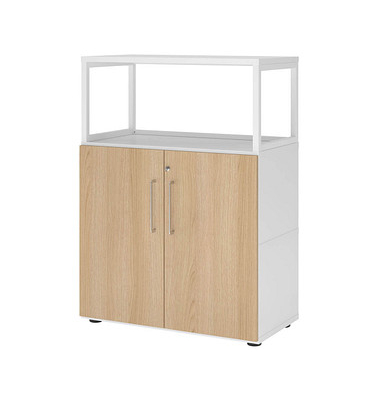 Regalschrank FlexWall VFW38T2RG/W/E/BS, abschlie&szlig;bar, 3 OH, wei&szlig;/eiche, 80x109,8x40cm (BxHxT)