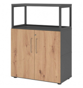 Regalschrank FlexWall VFW38T2RG/G/R/BS, abschlie&szlig;bar, 3 OH, grafit/asteiche, 80x109,8x40cm (BxHxT)