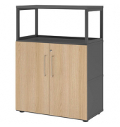 Regalschrank FlexWall VFW38T2RG/G/E/BS, abschlie&szlig;bar, 3 OH, grafit/eiche, 80x109,8x40cm (BxHxT)