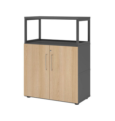 Regalschrank FlexWall VFW38T2RG/G/E/BS, abschlie&szlig;bar, 3 OH, grafit/eiche, 80x109,8x40cm (BxHxT)