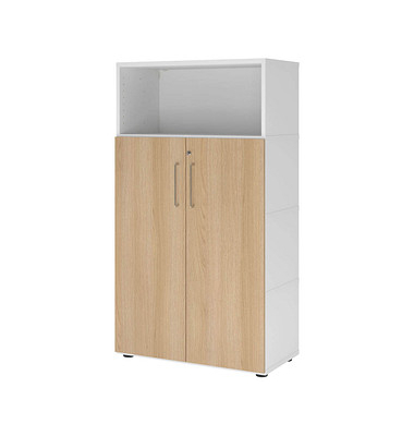 Regalschrank FlexWall VFW48T3KG/W/E/BS, abschlie&szlig;bar, 4 OH, wei&szlig;/eiche, 80x145x40cm (BxHxT)