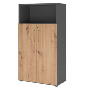 Regalschrank FlexWall VFW48T3KG/G/R/BS, abschlie&szlig;bar, 4 OH, grafit/asteiche, 80x145x40cm (BxHxT)