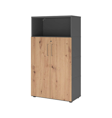 Regalschrank FlexWall VFW48T3KG/G/R/BS, abschlie&szlig;bar, 4 OH, grafit/asteiche, 80x145x40cm (BxHxT)
