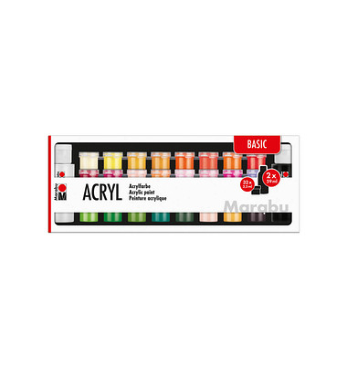 35 Marabu Basic Acrylfarben farbsortiert 32 x 3,5 und 2 x 59,0 ml