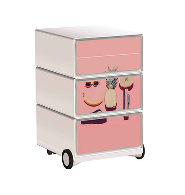 easyOffice Tropical Rollcontainer weiß, bunt 4 Auszüge 39,0 x 43,6 x 64,2 cm