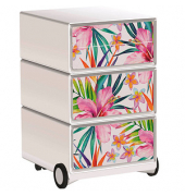 easyOffice Tropical Rollcontainer weiß, bunt 4 Auszüge 39,0 x 43,6 x 64,2 cm