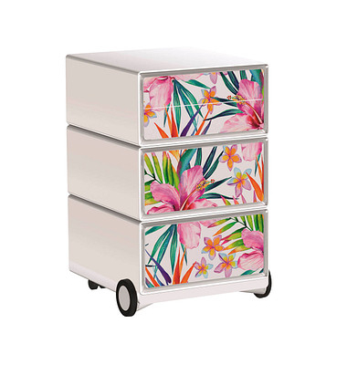 easyOffice Tropical Rollcontainer weiß, bunt 4 Auszüge 39,0 x 43,6 x 64,2 cm