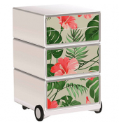 easyOffice Tropical Rollcontainer weiß, bunt 4 Auszüge 39,0 x 43,6 x 64,2 cm