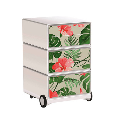 easyOffice Tropical Rollcontainer weiß, bunt 4 Auszüge 39,0 x 43,6 x 64,2 cm