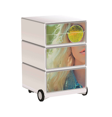 easyOffice Tropical Rollcontainer weiß, bunt 4 Auszüge 39,0 x 43,6 x 64,2 cm