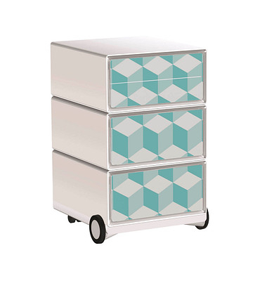easyOffice Vintage Rollcontainer weiß, bunt 4 Auszüge 39,0 x 43,6 x 64,2 cm