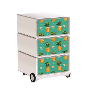 easyOffice Tropical Rollcontainer weiß, bunt 4 Auszüge 39,0 x 43,6 x 64,2 cm