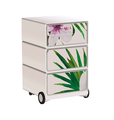 easyOffice Tropical Rollcontainer weiß, bunt 4 Auszüge 39,0 x 43,6 x 64,2 cm