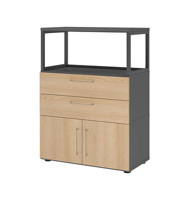 Regalschrank FlexWall VFW38K1RG/G/E/BS, nein, 2 OH, grafit/eiche, 80x109,8x40cm (BxHxT)