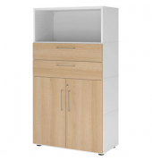 Regalschrank FlexWall VFW48K2KG/W/E/BS, abschlie&szlig;bar, 3 OH, wei&szlig;/eiche, 80x145x40cm (BxHxT)