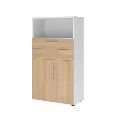 Regalschrank FlexWall VFW48K2KG/W/E/BS, abschlie&szlig;bar, 3 OH, wei&szlig;/eiche, 80x145x40cm (BxHxT)