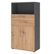 Regalschrank FlexWall VFW48K2KG/G/R/BS, abschlie&szlig;bar, 3 OH, grafit/asteiche, 80x145x40cm (BxHxT)