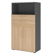 Regalschrank FlexWall VFW48K2KG/G/E/BS, abschlie&szlig;bar, 3 OH, grafit/eiche, 80x145x40cm (BxHxT)
