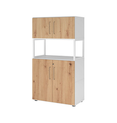 Regalschrank FlexWall VFW48K5RG/W/R/BS, abschlie&szlig;bar, 4 OH, wei&szlig;/asteiche, 80x145x40cm (BxHxT)