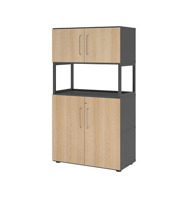 Regalschrank FlexWall VFW48K5RG/G/E/BS, abschlie&szlig;bar, 4 OH, grafit/eiche, 80x145x40cm (BxHxT)