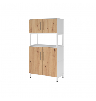 Regalschrank FlexWall VFW48K5RUWRBS, abschlie&szlig;bar, 4 OH, wei&szlig;/eiche, 80x153,2x41,7cm (BxHxT)