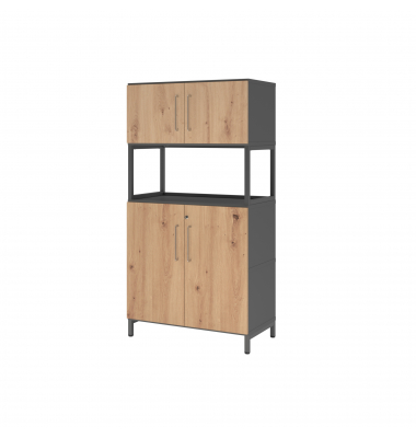 Kombischrank FlexWall 4OH 1offen Sockel graphitasteiche