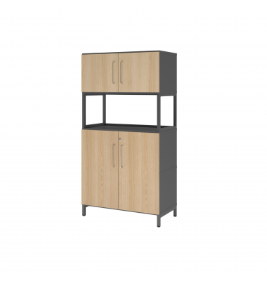Kombischrank FlexWall 4OH 1offen Sockel graphiteiche