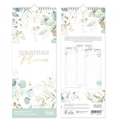 Geburtstagskalender 7018-0, Schrift und Bl&auml;tter, 1 Monat / 1 Seite, 12x30cm, Jahresunabh&auml;ngig