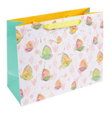 Geschenktasche 46 689, allgemein, Schleifenband mit Karte, Schmetterlinge, 330mm x 270mm