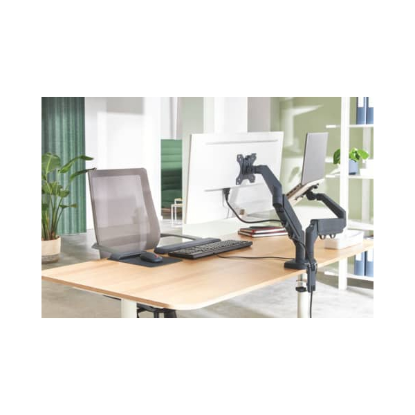 4002432134700 - Laptop- Monitorarm Ergo Dual für 2 Displays bis 32 & Notebooks bis 17 dreh- und neigbar höhenverstellbar Kabelführung VESA dunkelgrau