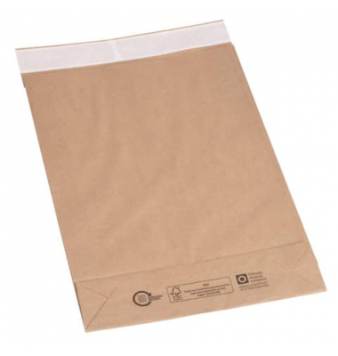 Faltentaschen classic Fixverschluss 2FVMF000502, kurze Seite offen, B4, ohne Fenster, 50mm-Falte, haftklebend, 100g, braun
