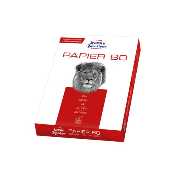 5 Stück AVERY Zweckform Kopierpapier Papier 80 2575 A4 80g weiß  4004182025758 AVERY Zweckform 500 Blatt