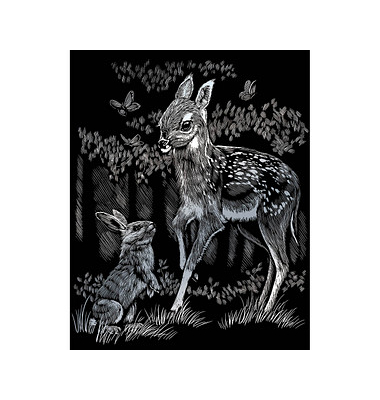 Kratzbild Rehkitz silber
